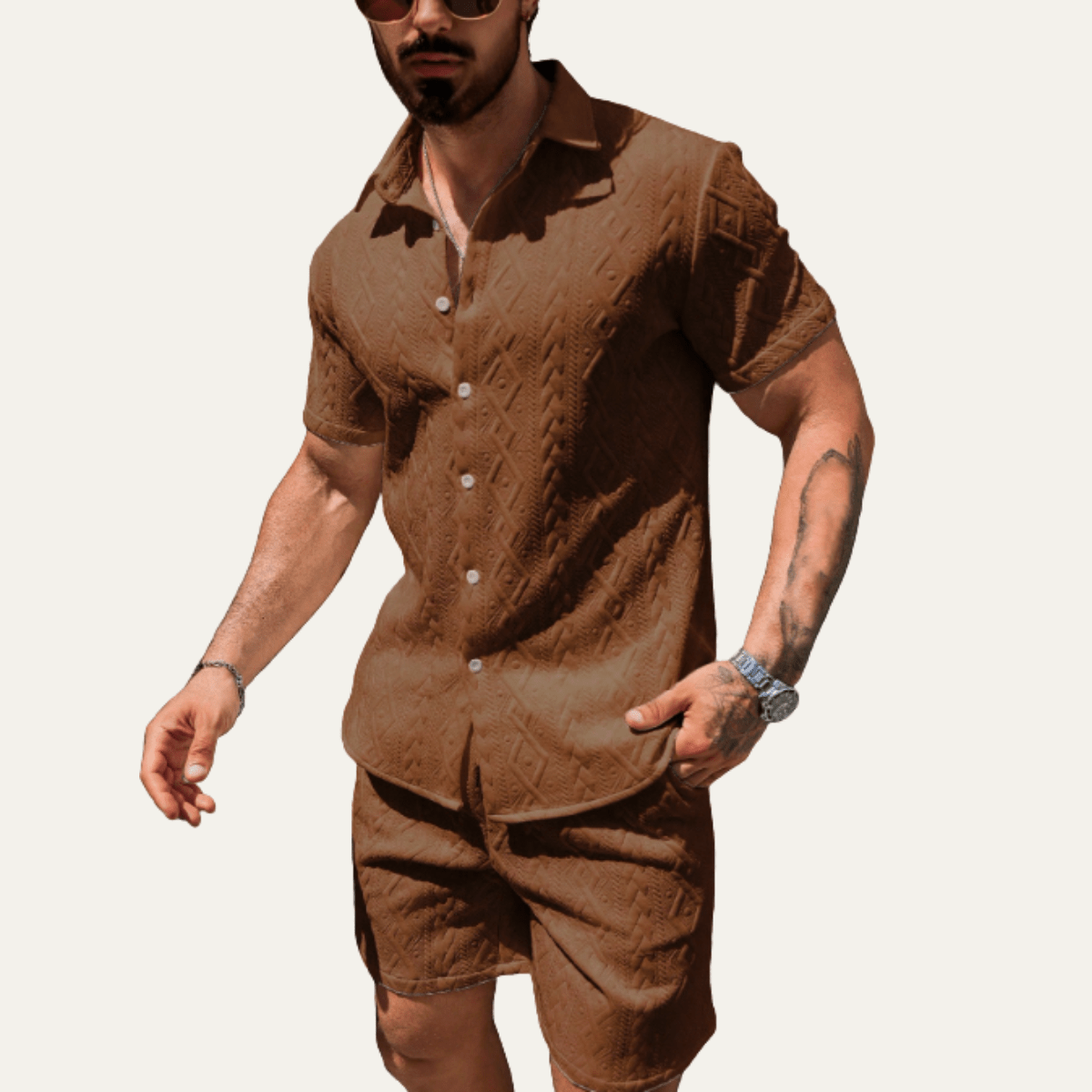 Conjunto para hombre — Camisa de punto de corte relajado con pantalones cortos a juego