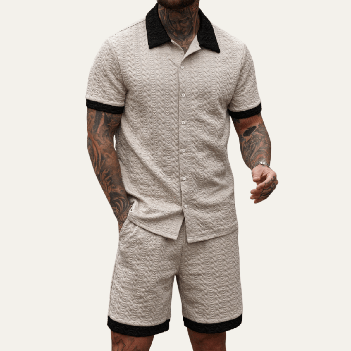 Conjunto para hombre — Camisa de punto de corte relajado con pantalones cortos a juego