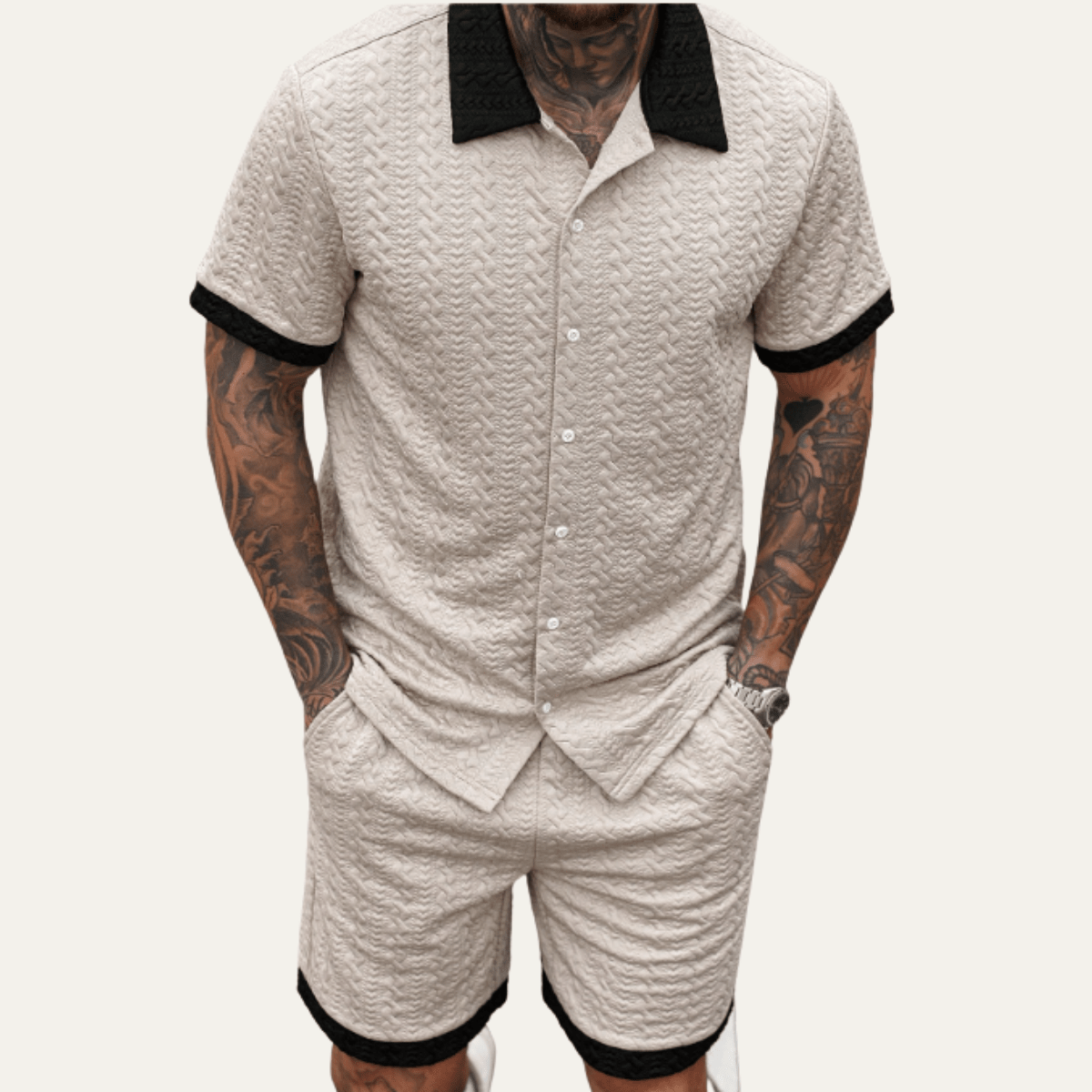 Conjunto para hombre — Camisa de punto de corte relajado con pantalones cortos a juego