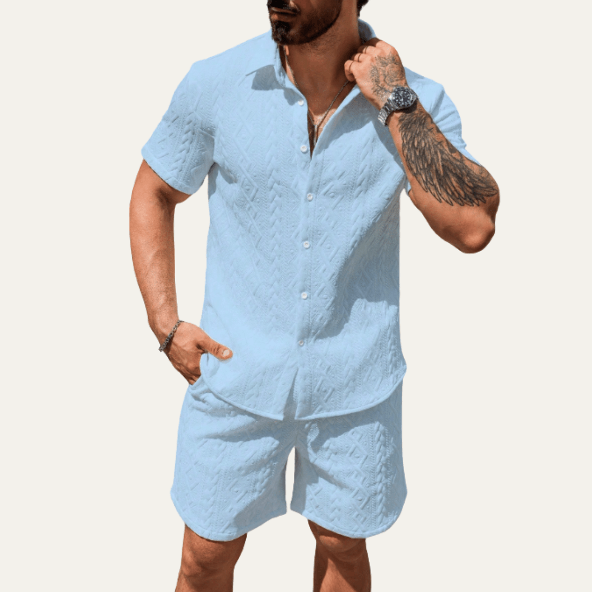 Conjunto para hombre — Camisa de punto de corte relajado con pantalones cortos a juego