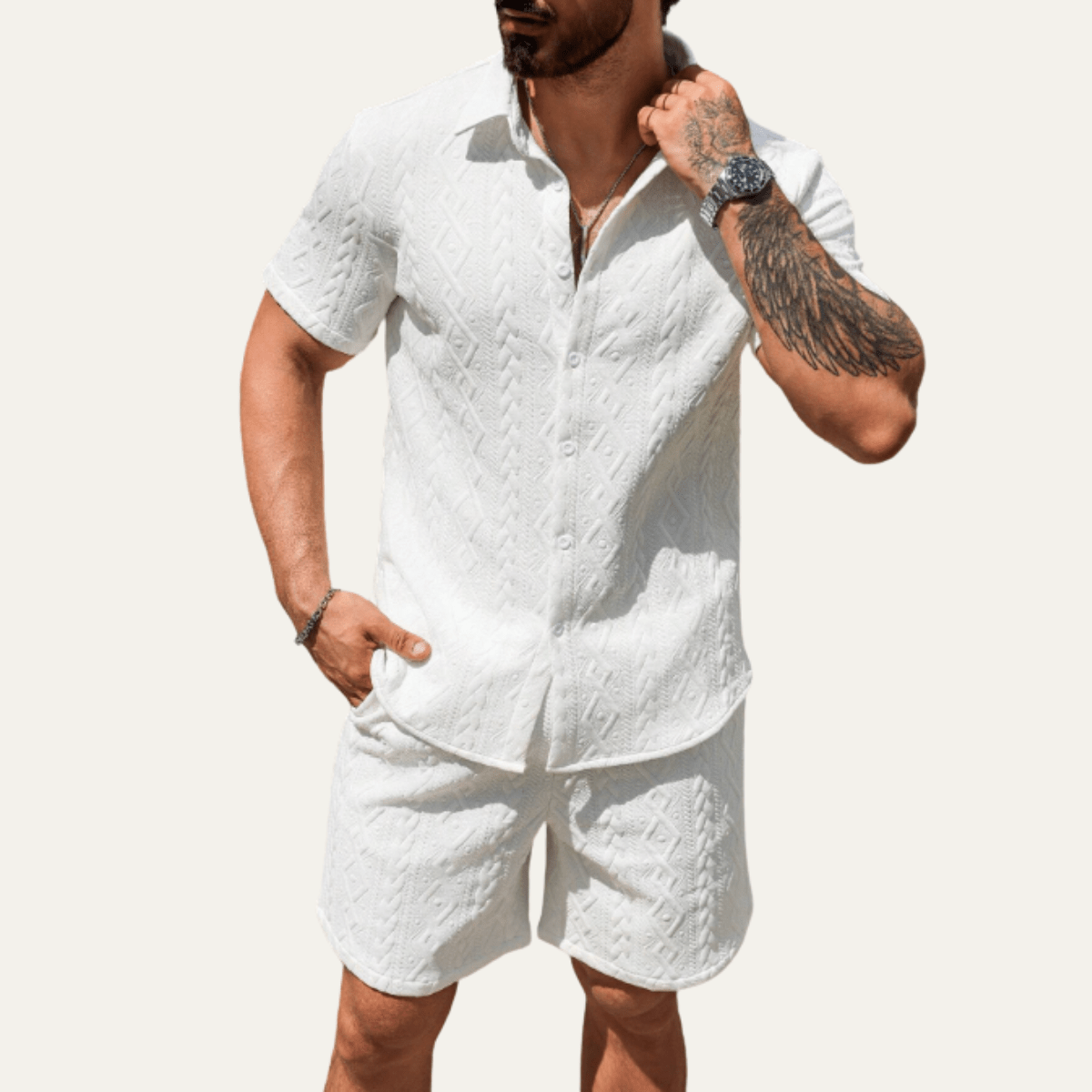 Conjunto para hombre — Camisa de punto de corte relajado con pantalones cortos a juego