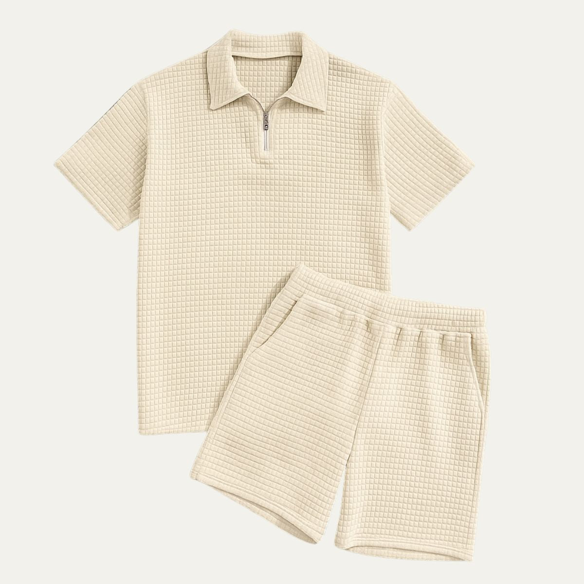 Conjunto Co-Ord para Homem — Polo com Zíper, Calções com Cordão, Corte Relaxado