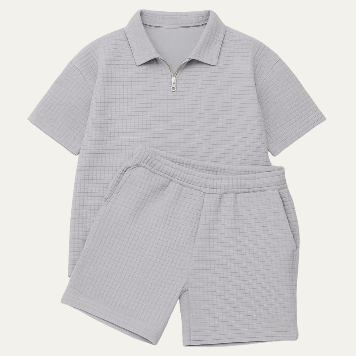 Conjunto Co-Ord para Homem — Polo com Zíper, Calções com Cordão, Corte Relaxado