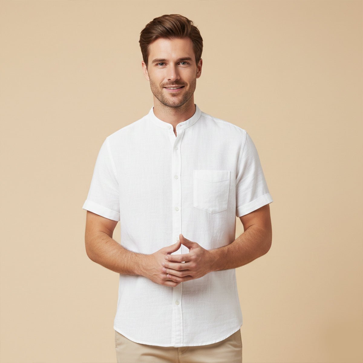 Camisa de lino para hombre ajuste oversize manga corta corte recto