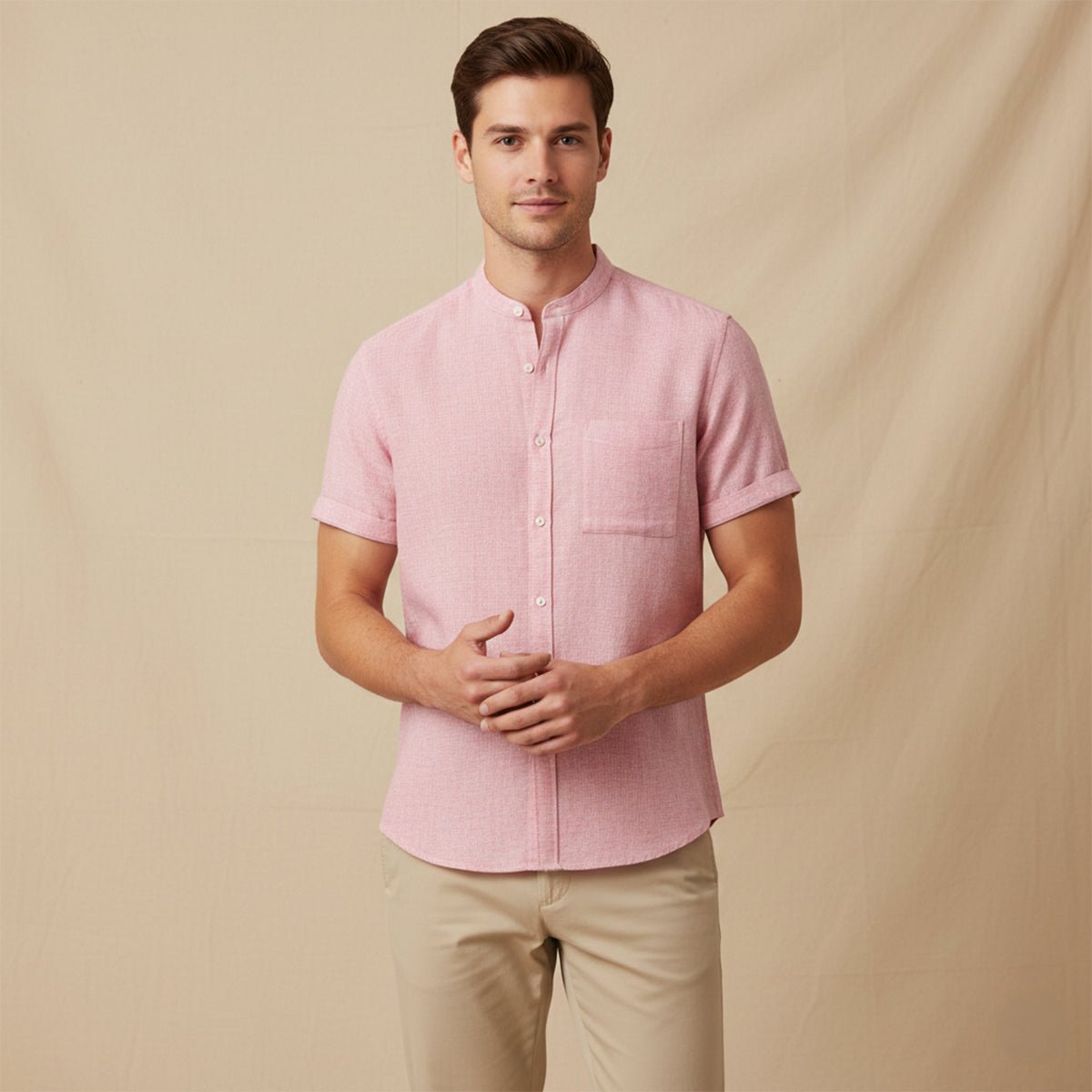 Leinenhemd Herren - Oversized-Passform Kurzarm Knopfverschluss Vorne