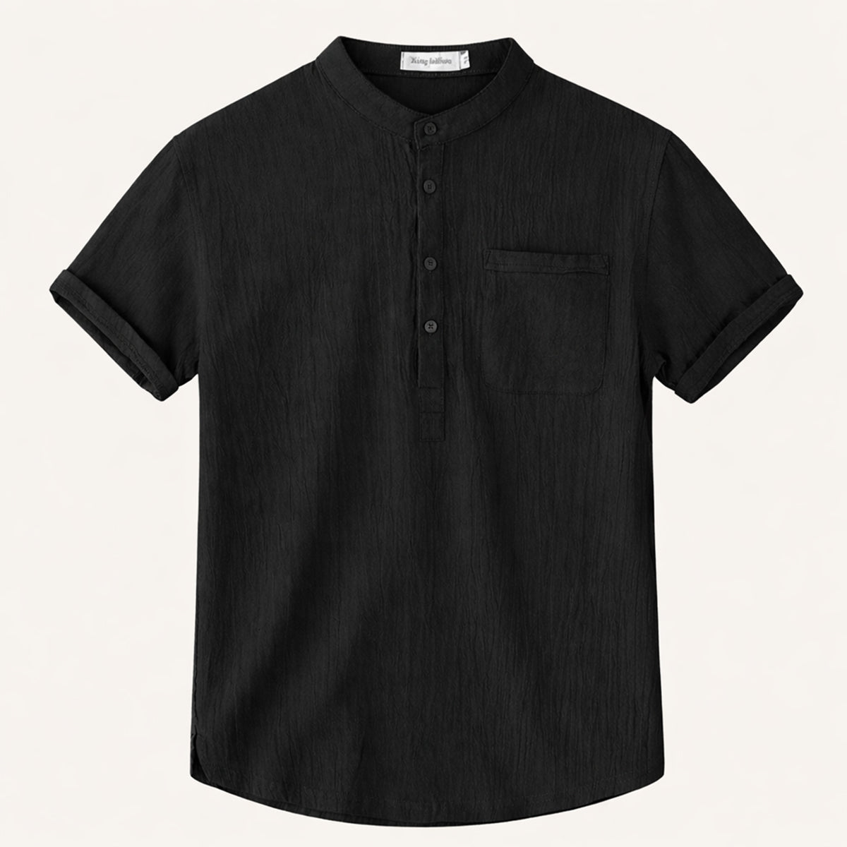 Leinenhemd Herren - Kurzarm Henley-Ausschnitt Pullover-Stil