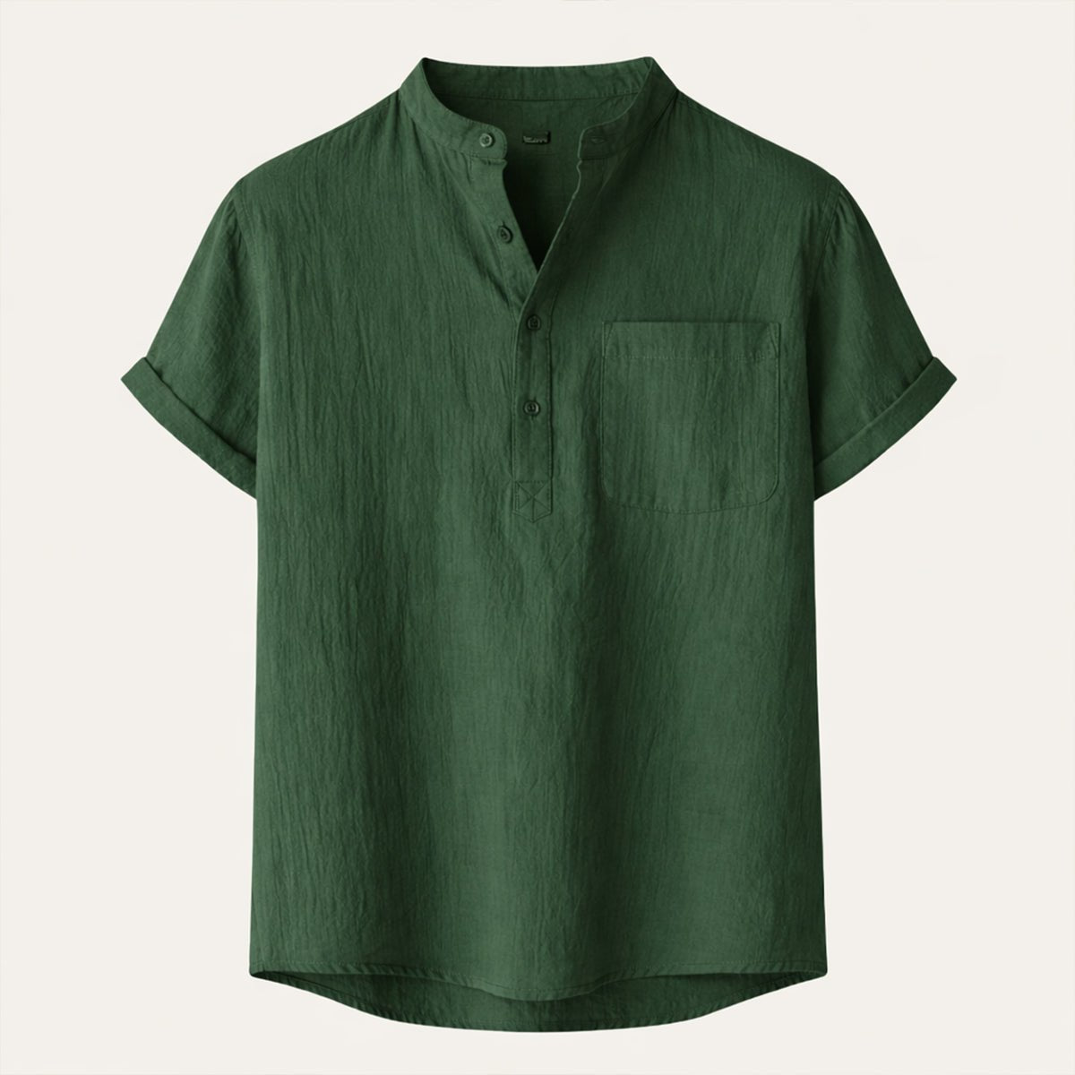 Leinenhemd Herren - Kurzarm Lockere Passform Henley-Knopfleiste