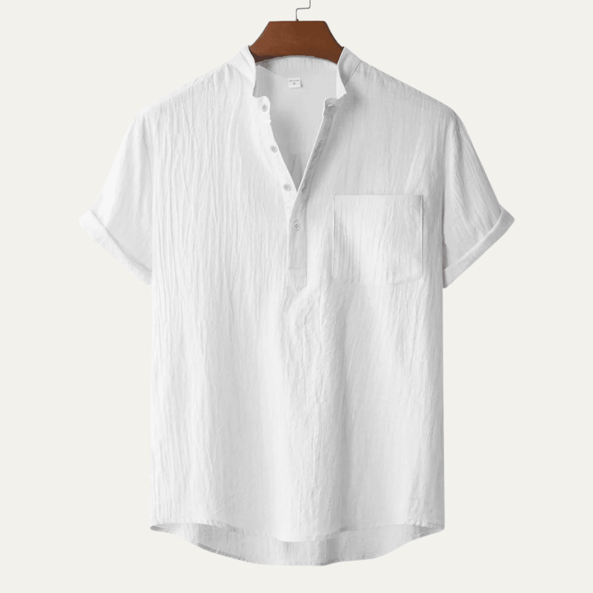 Leinenhemd Herren - Kurzarm Lockere Passform Henley-Knopfleiste