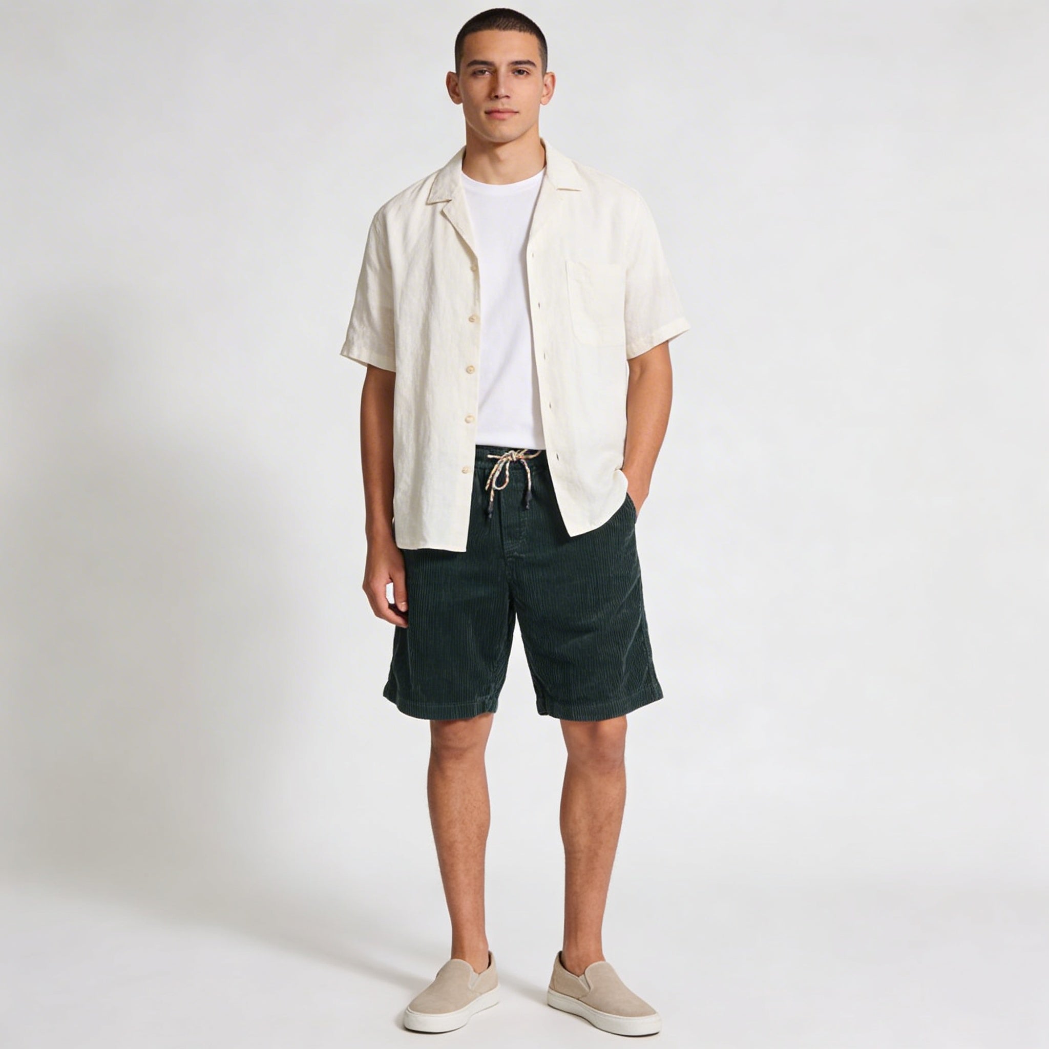 Leinen-Shorts Herren - Entspannte Passform Über dem Knie Elastischer Bund