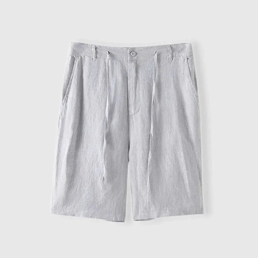 Men's Linen Shorts - Relaxed Fit Drawstring Waist Button Closure