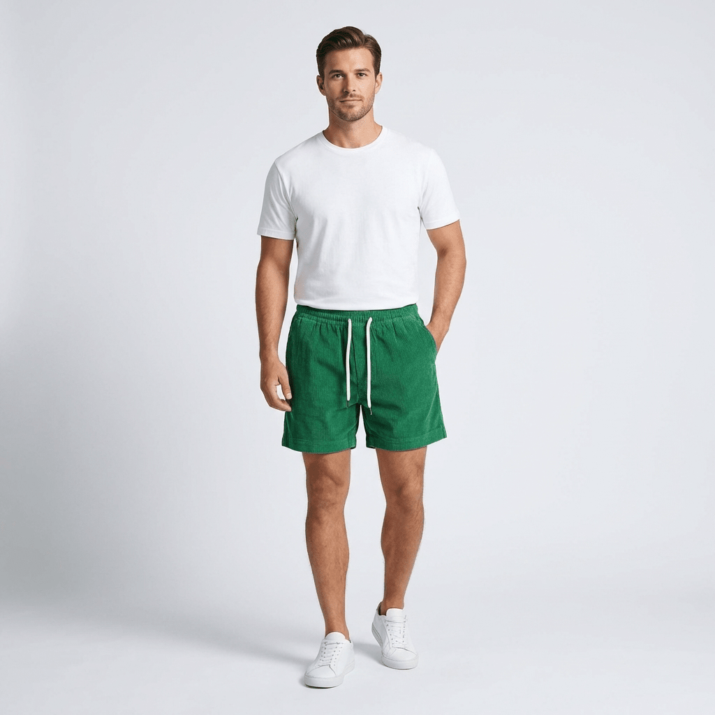 Leinen-Shorts Herren - Entspannte Passform Mittellang Elastischer Bund
