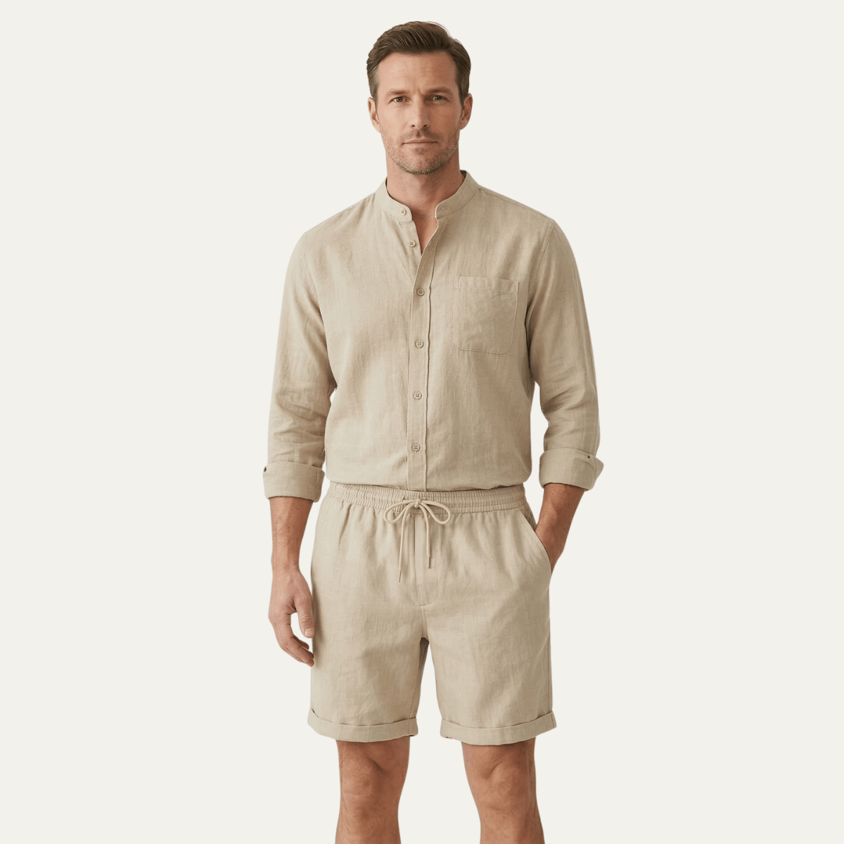 Ensemble lin homme deux pièces — Chemise manches courtes & short coupe décontractée