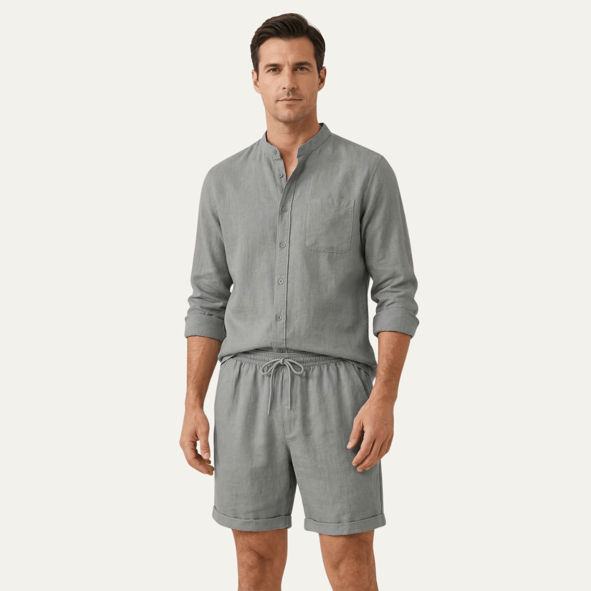 Ensemble lin homme deux pièces — Chemise manches courtes & short coupe décontractée