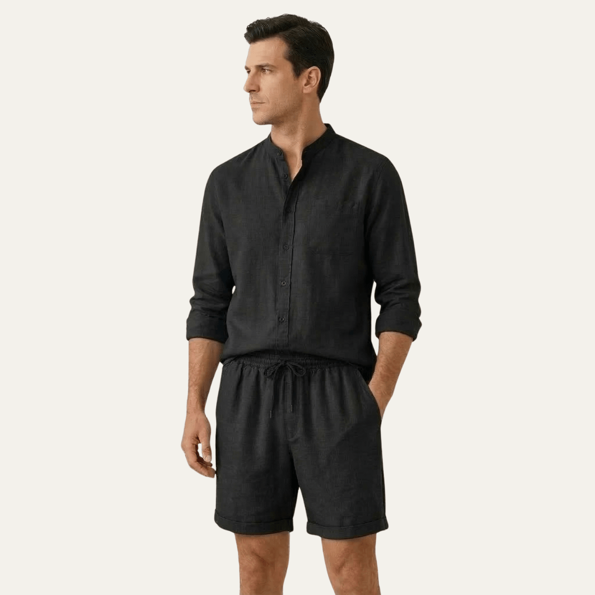 Ensemble lin homme deux pièces — Chemise manches courtes & short coupe décontractée