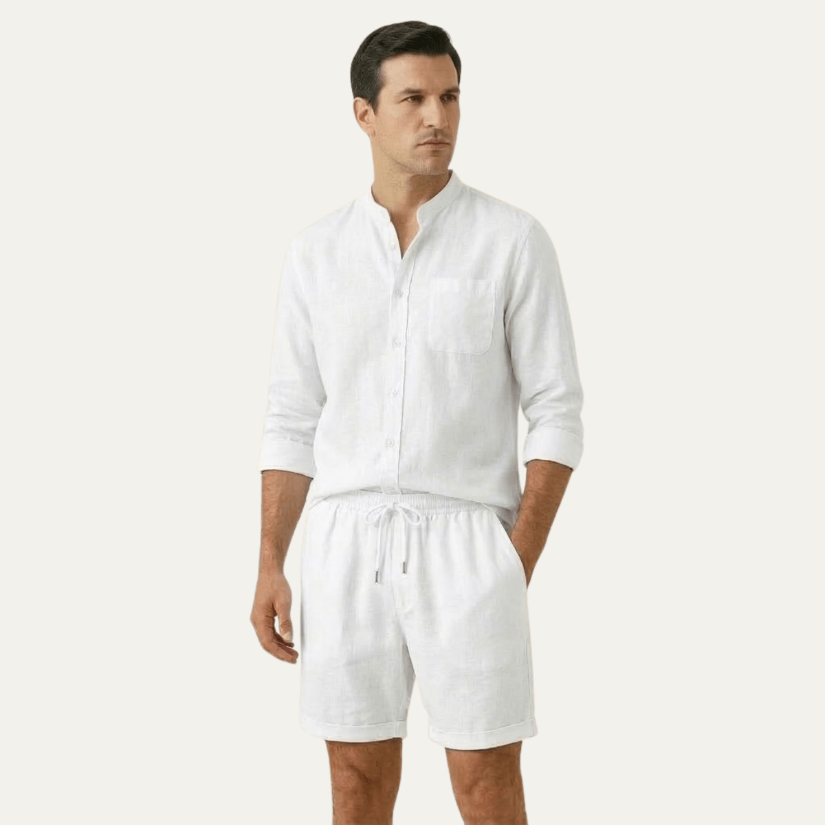 Ensemble lin homme deux pièces — Chemise manches courtes & short coupe décontractée