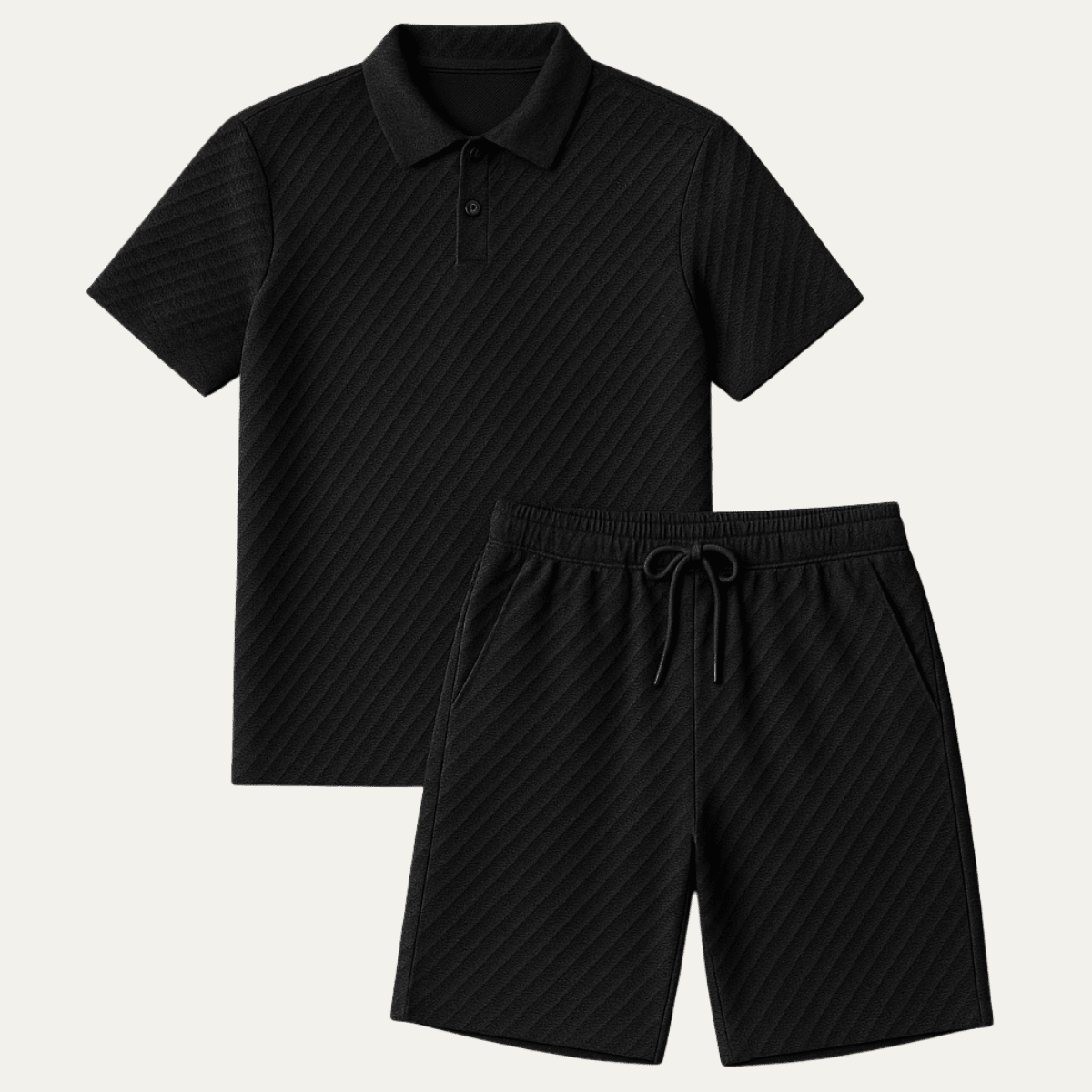 Herren-Polo-Set — Jacquard, kurzärmelig, Kordelzug-Shorts-Design  