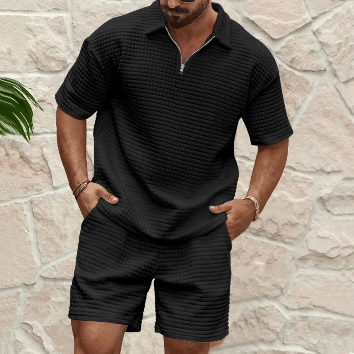 Conjunto polo para hombre — Manga corta, corte relajado y pantalones cortos a juego