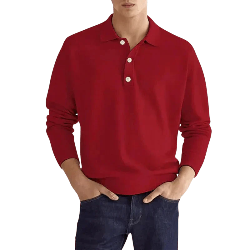 Men's Polo Shirt — Regular Fit Long Sleeve Classic Button Front
