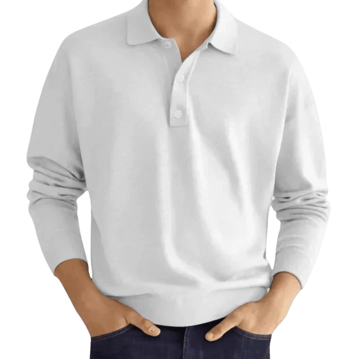 Men's Polo Shirt — Regular Fit Long Sleeve Classic Button Front