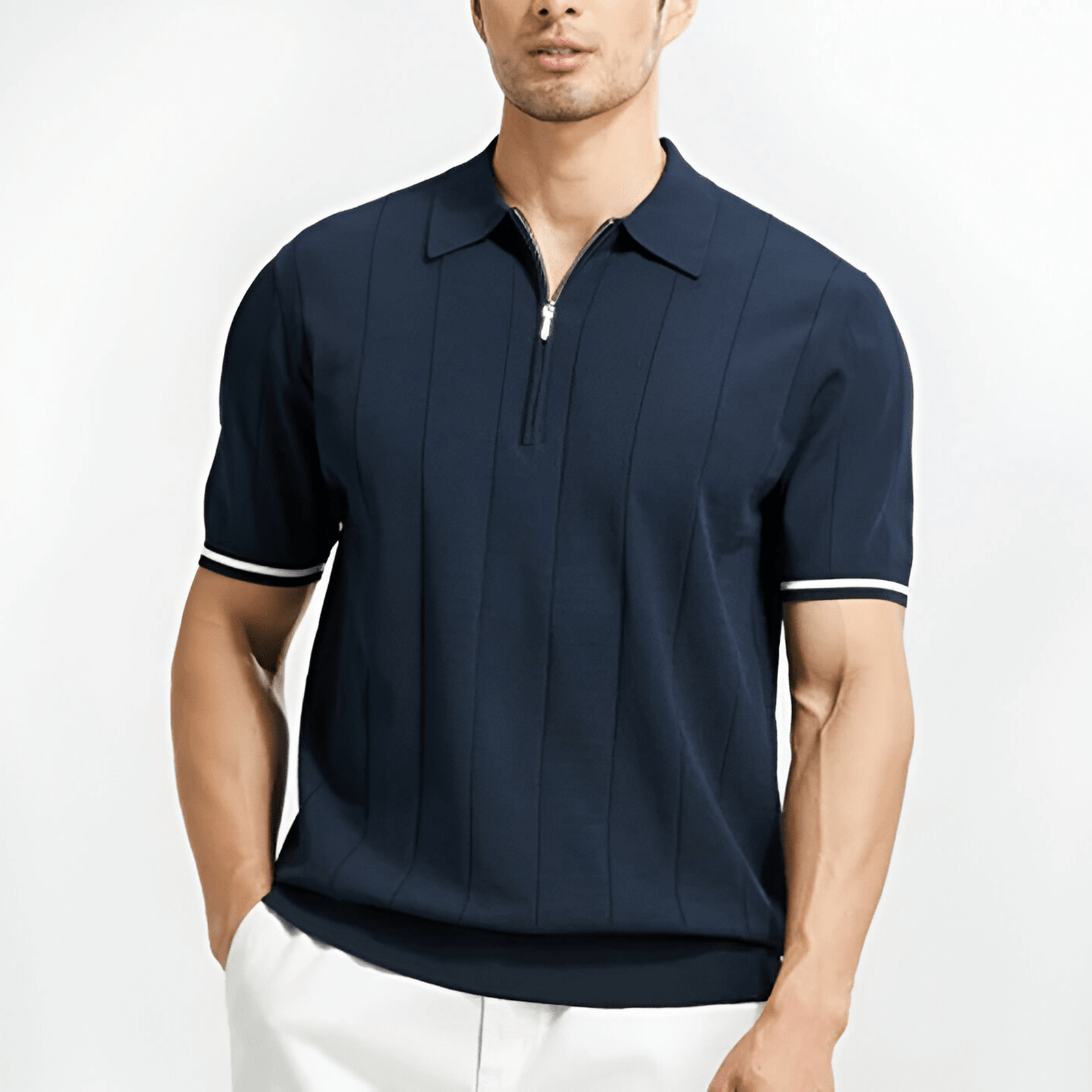 Polo da uomo — Vestibilità regolare, maniche corte, chiusura con zip a un quarto