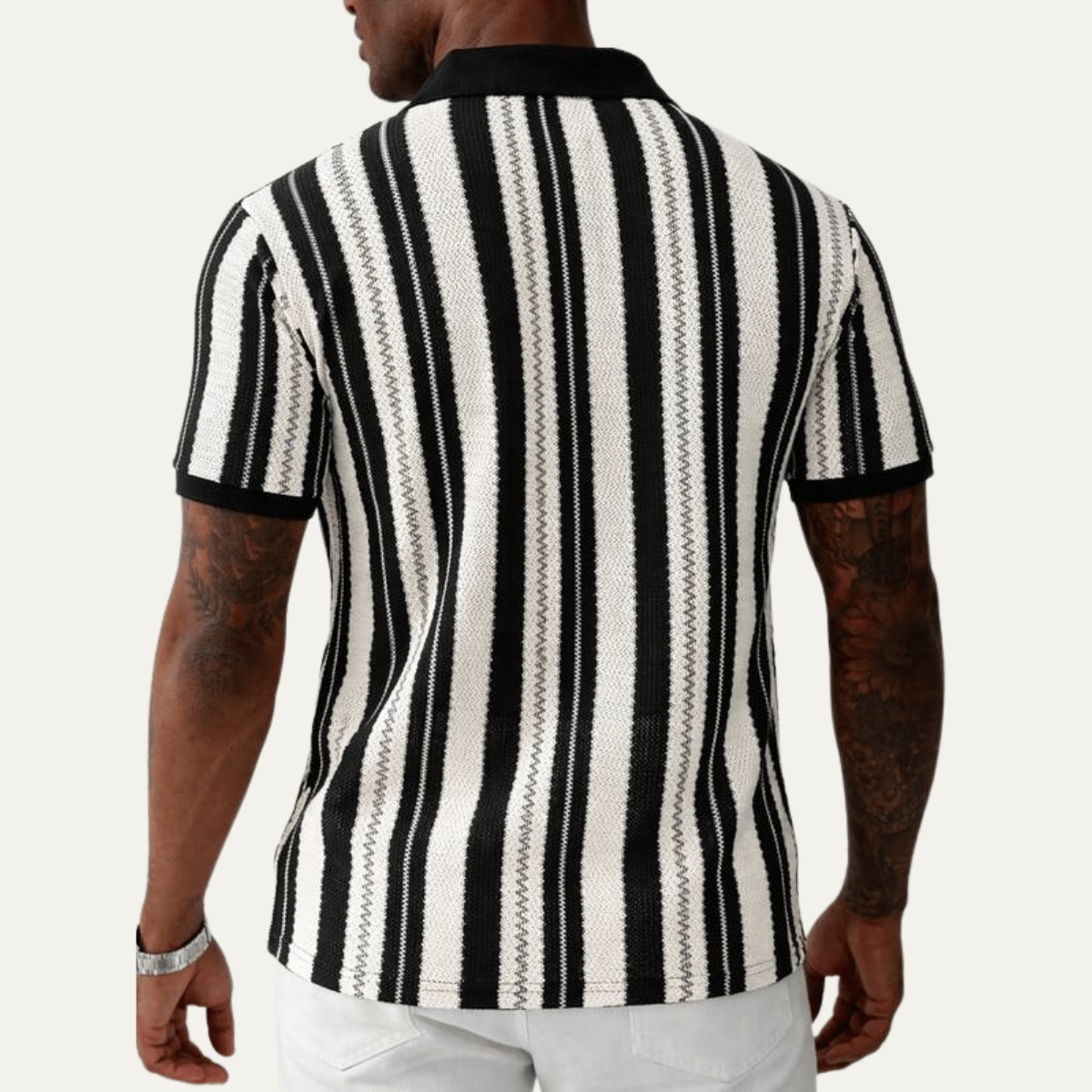 Polo Homem — Malha às Riscas Manga Curta Design com Gola