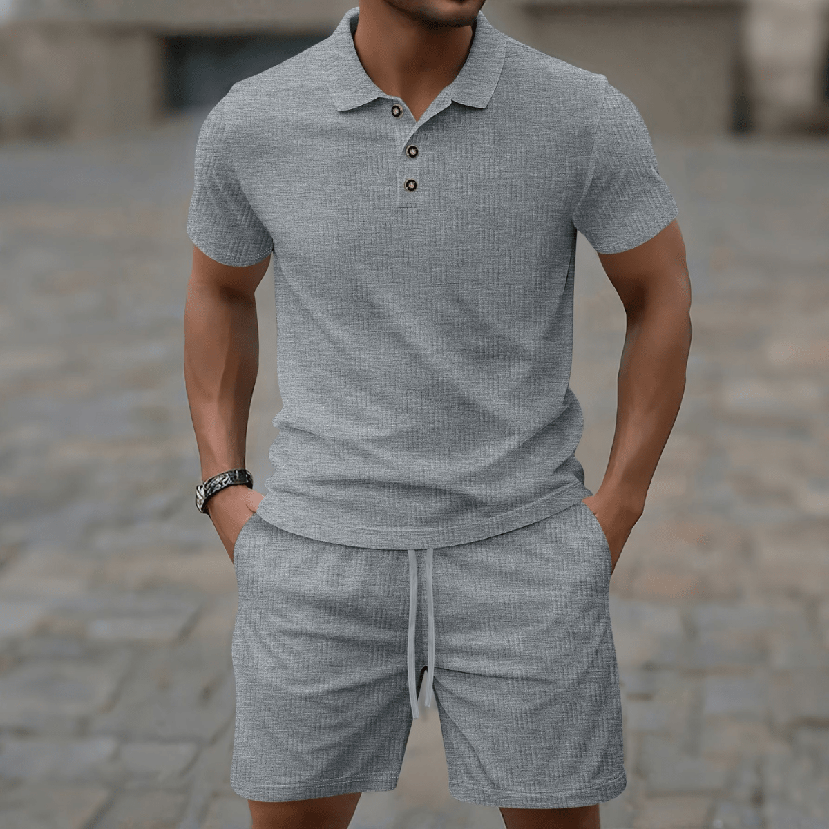 Conjunto Polo e Calções para Homem — Manga Curta, Calções com Cordão, Dois Peças