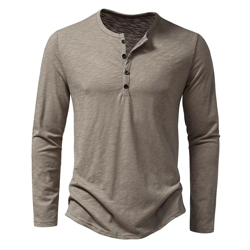 Men's Shirt — Long Sleeve Crew Neck Button Placket