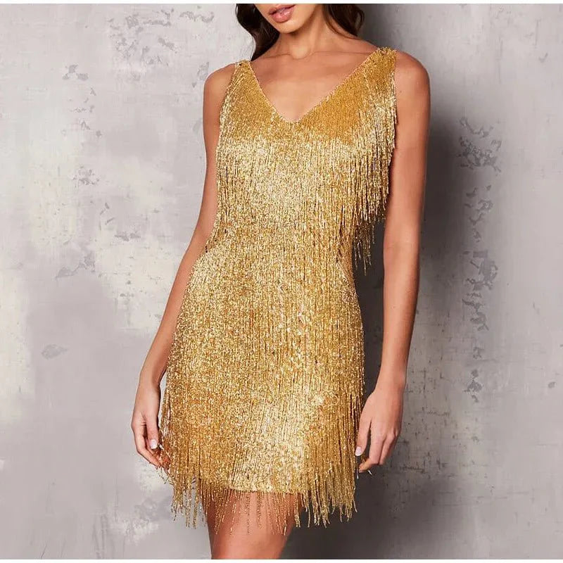 Minikleid Damen Paillettenoberfläche mit Federdetail Designmerkmal