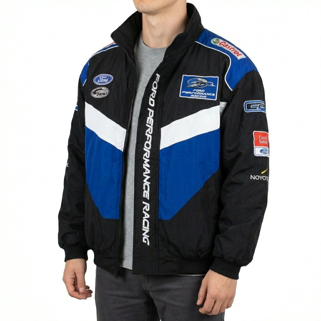 Ford Performance Racing Embroidered Racing Jacket Black/Blue | Zip-Fro