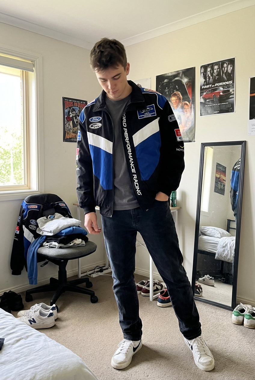 Ford Performance Racing Embroidered Racing Jacket Black/Blue | Zip-Fro