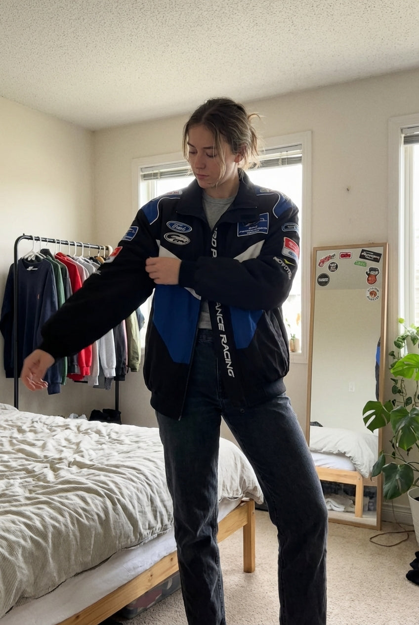 Ford Performance Racing Embroidered Racing Jacket Black/Blue | Zip-Fro