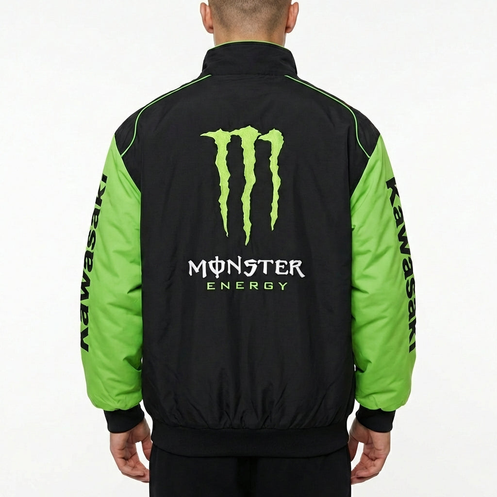 Kawasaki Monster Energy Zip-Up Racing Jacket Black/Green | Motocross Team Logo Bomber