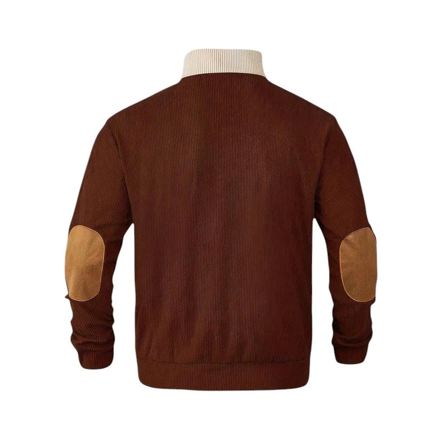 Camisola de Malha Homem Gola Alta com Botões Manga Longa Cotoveleiras Riscadas