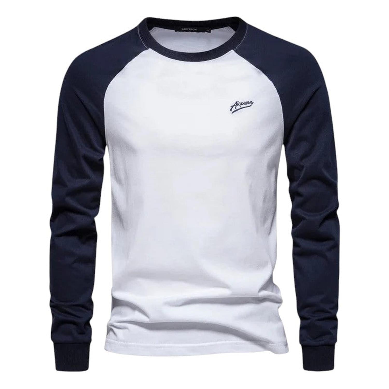 Camisa raglán para hombre manga larga cuello redondo ajuste regular ropa deportiva casual