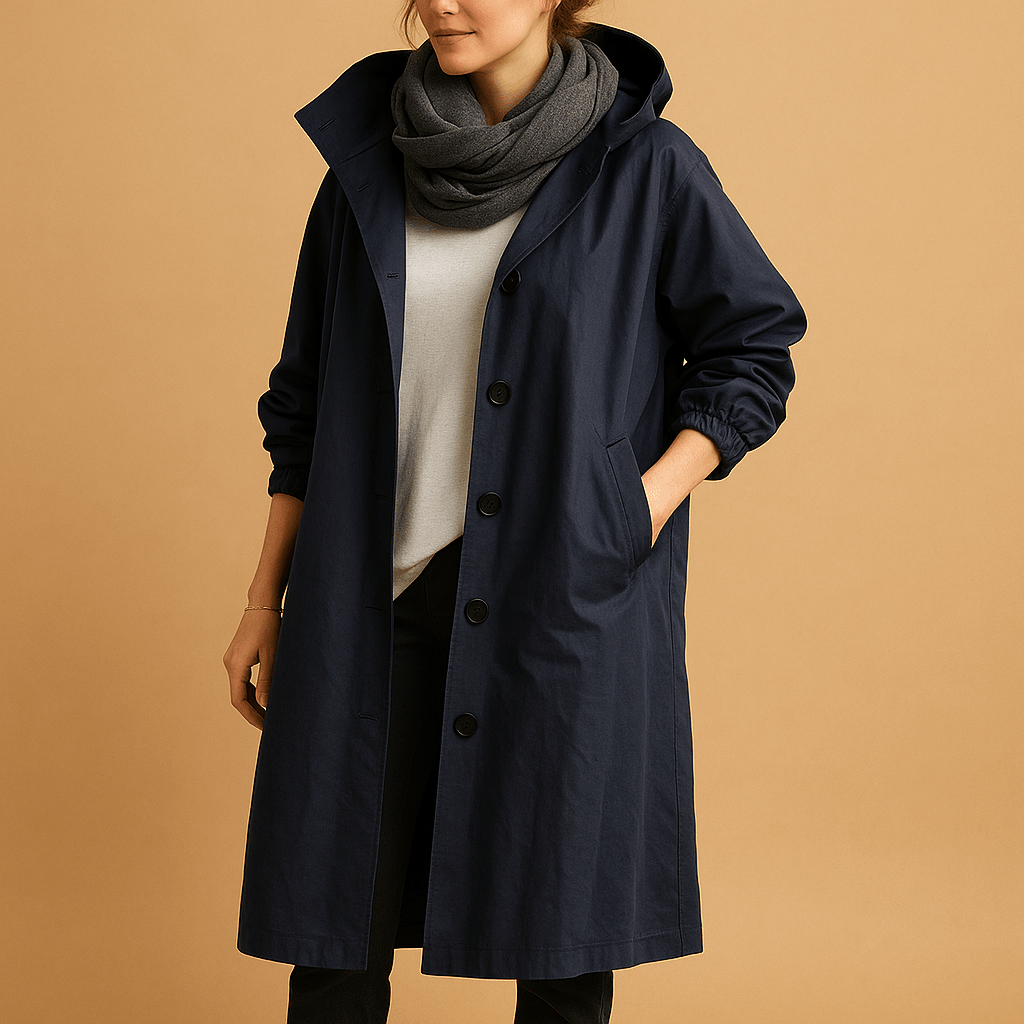 Capa de Chuva Mulher Design Longo Impermeável com Cintura Ajustável