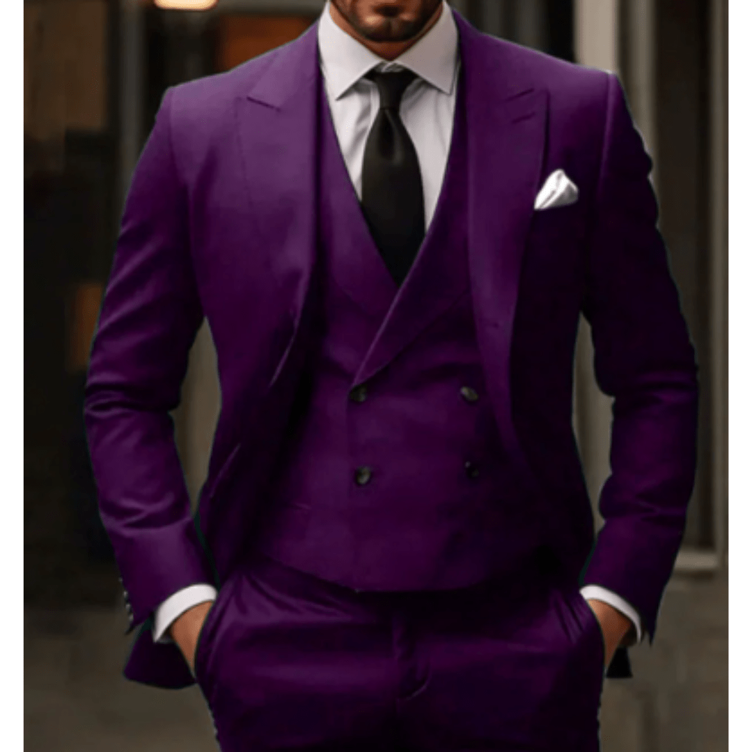 Fato Homem Três Peças Ajuste Confortável Estilo Refinado