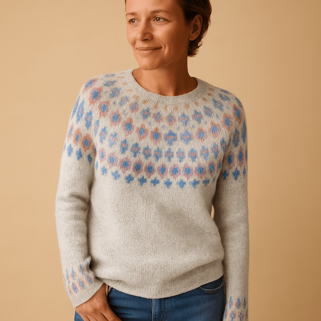Maglione Donna Design Stampato con Scollo Classico e Vestibilità Comoda