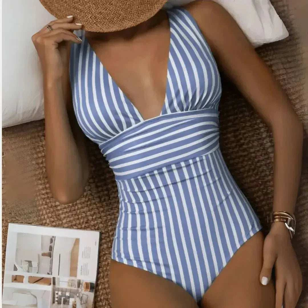 Bañador de una pieza para mujer, escote profundo en V, cuello halter, copas removibles