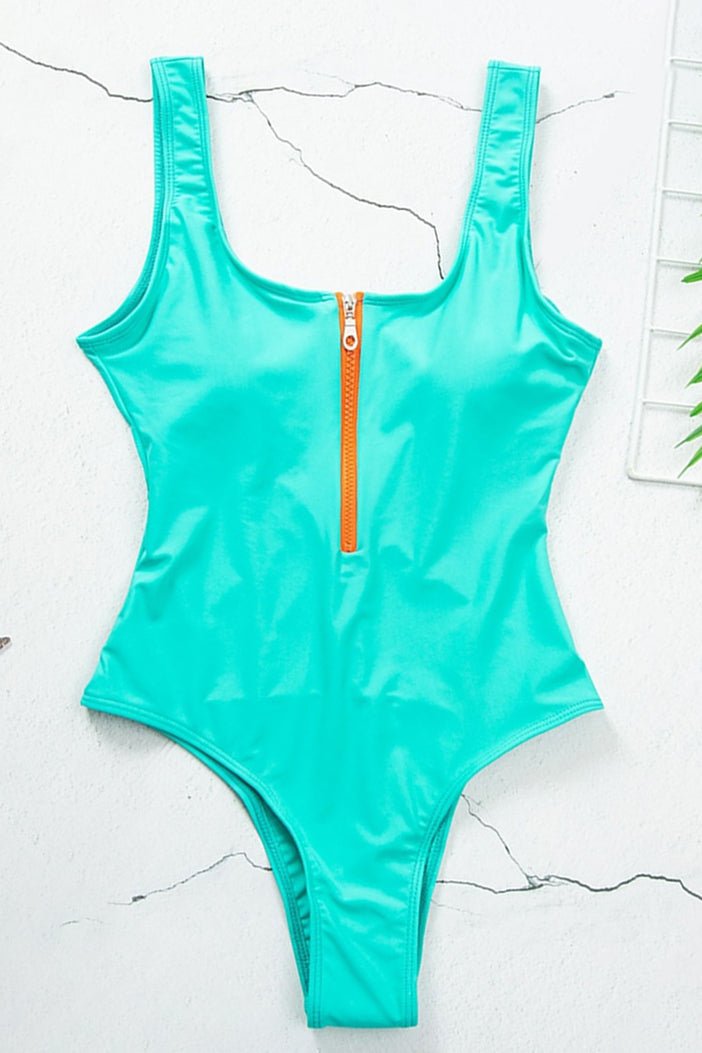 Bañador de una pieza para mujer, escote en V, cremallera frontal