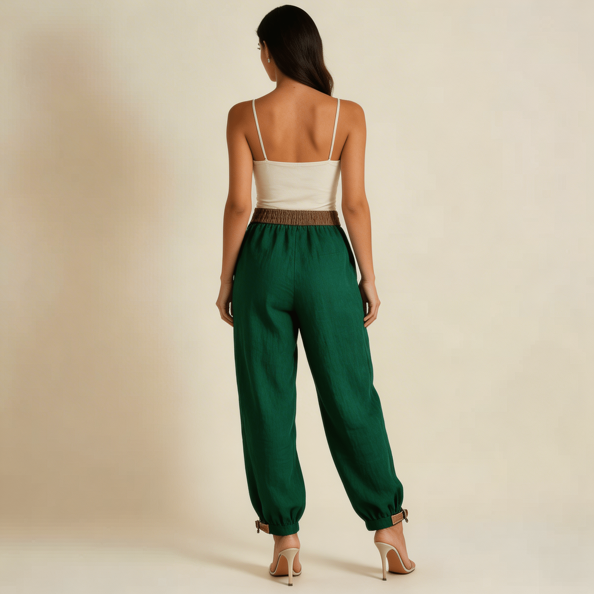 Pantalones de lino para mujer, corte relajado, cordón ajustable en los puños