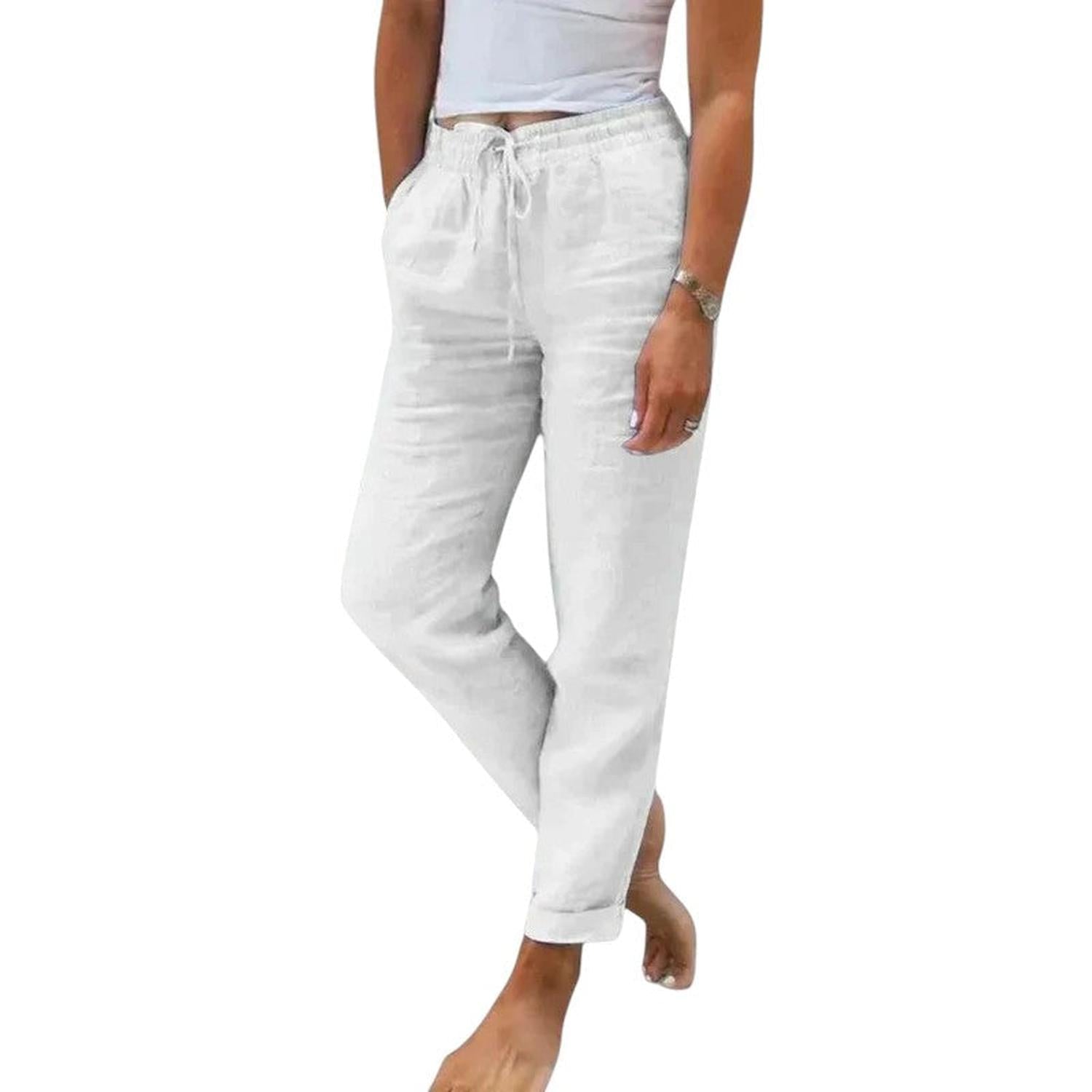 Hosen Damen Leinen, lockere Passform, Kordelzugbund, kühl, bequem für jeden Tag  