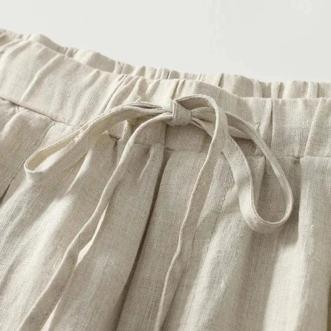 Pantalones de lino para mujer, pierna ancha, largo hasta el tobillo, cintura con cordón