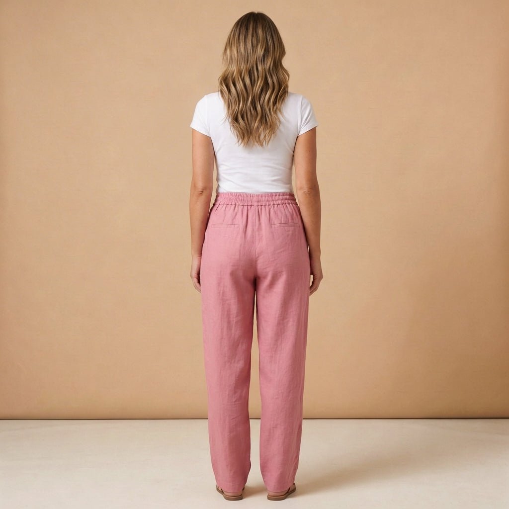 Pantalones de lino para mujer, pierna ancha, largo hasta el tobillo, cintura con cordón