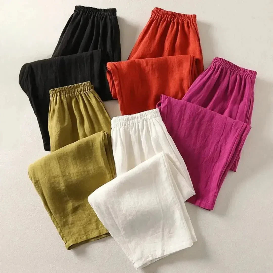 Pantaloni da donna, vestibilità rilassata, lunghezza corta, vita elasticizzata