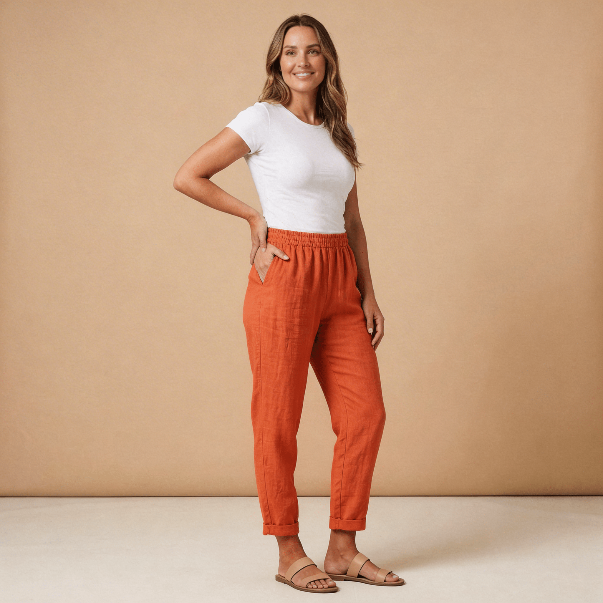 Pantaloni da donna, vestibilità rilassata, lunghezza corta, vita elasticizzata