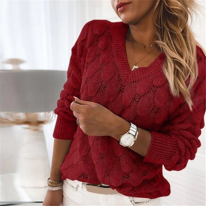 Camisola Mulher Gola em V Malha Suave Pulôver para Uso Diário