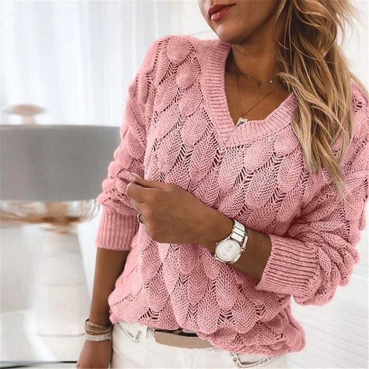 Camisola Mulher Gola em V Malha Suave Pulôver para Uso Diário