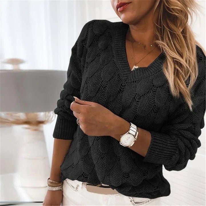 Camisola Mulher Gola em V Malha Suave Pulôver para Uso Diário