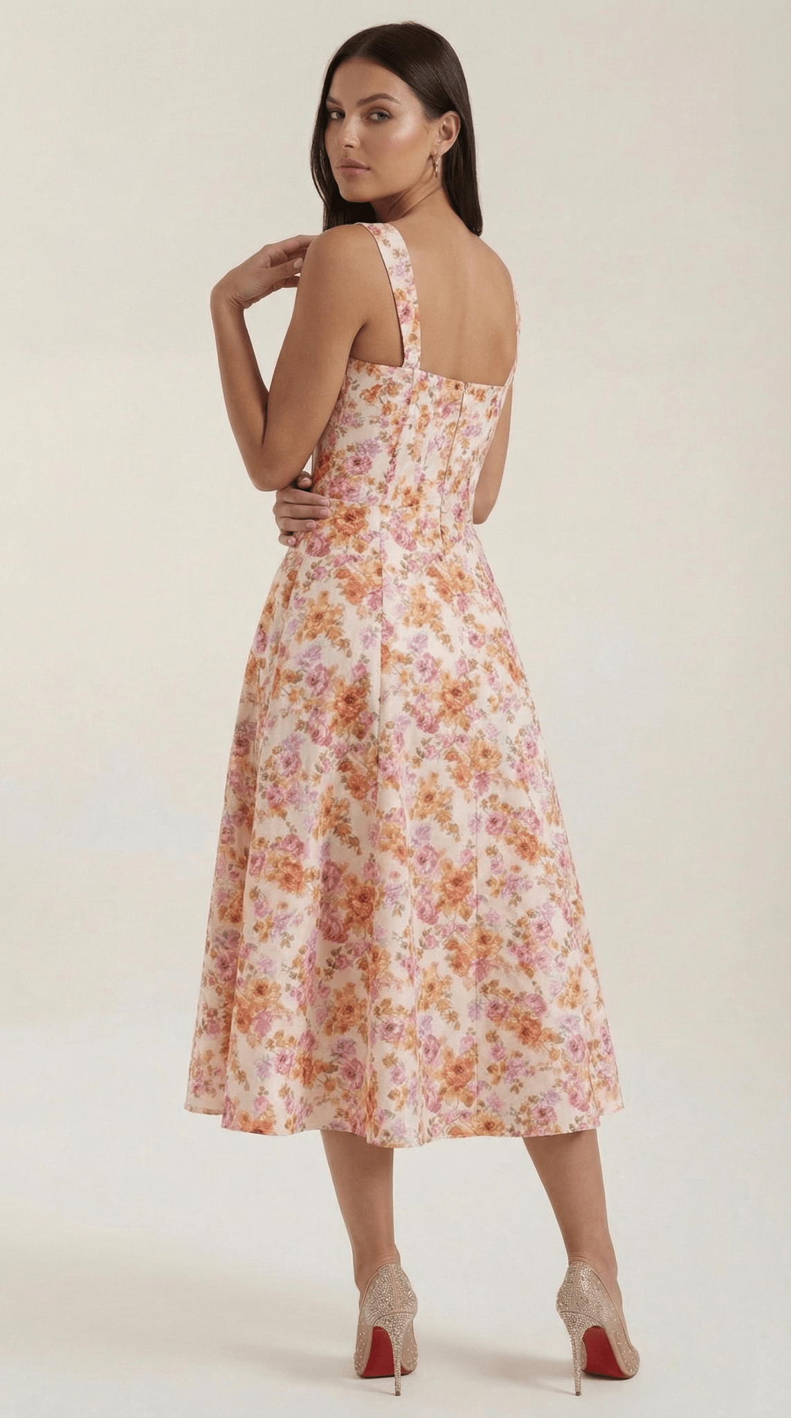 Abito midi da donna con scollo a cuore silhouette a-linea