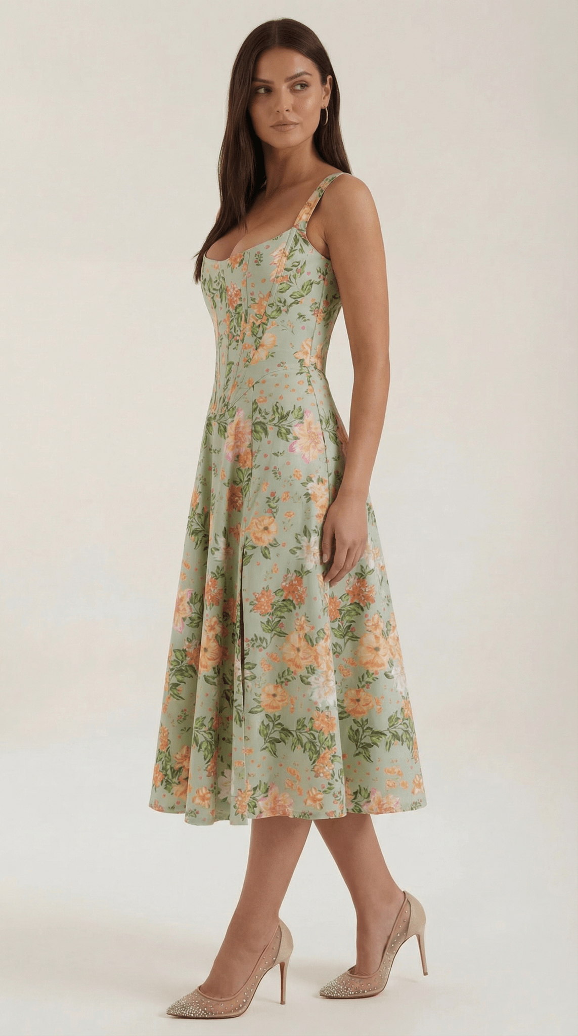 Abito midi da donna con scollo a cuore silhouette a-linea